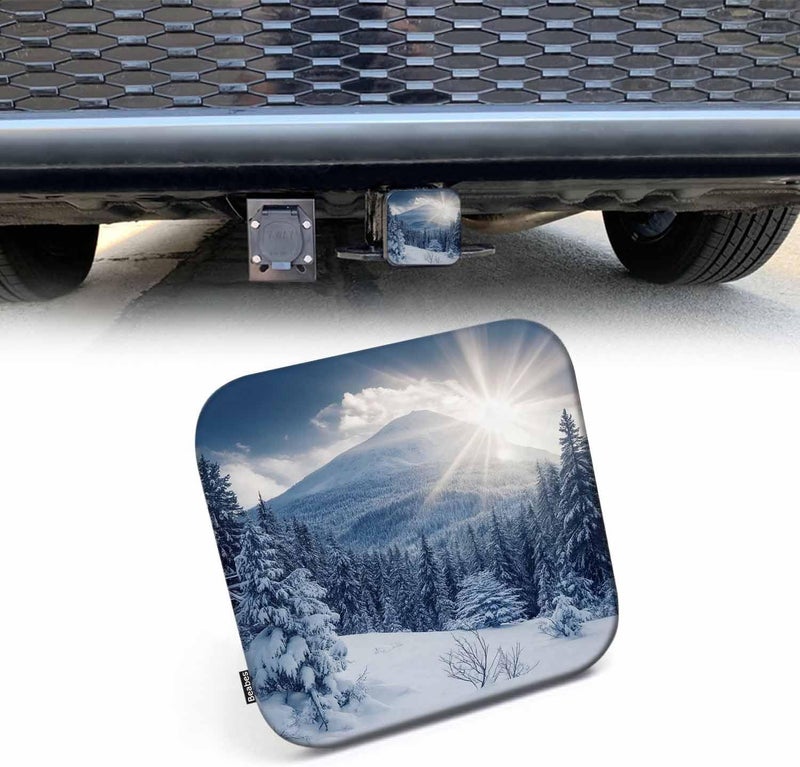 Beabes Winter Forest Hitch Cover Nature Sunshine Snow Fir Trees Mountain Landscape Rubber Trailer Hitch Cover Receiver Tube Covers Plug Cap Fits 2 Inch Receivers for Pickups Trucks SUVs Cars - Image 1